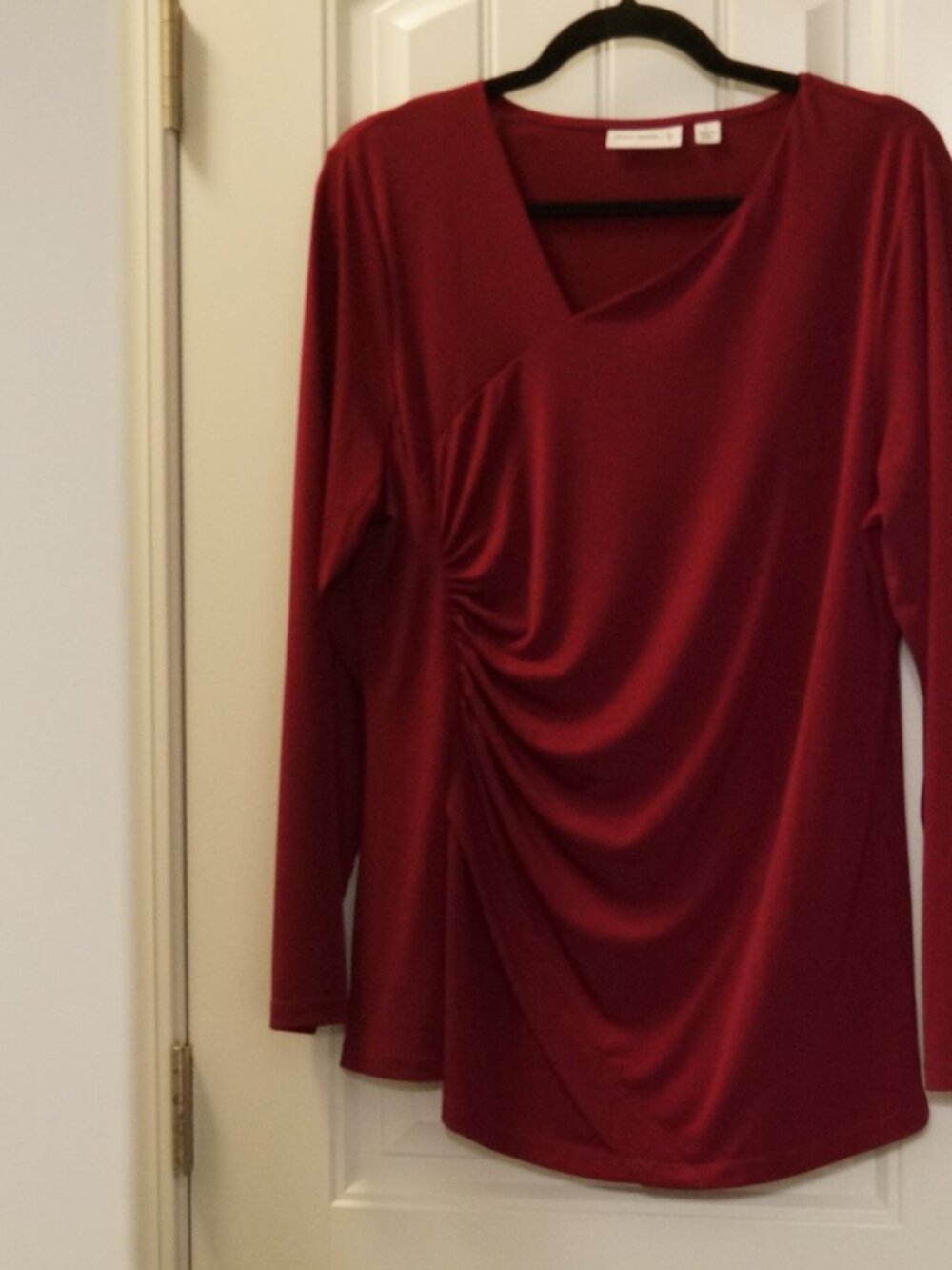 Susan Graver Liquid Knit Faux Wrap Ruched Top SizeL